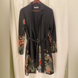 Solitaire Black Coat with Floral Accents